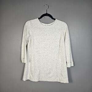 J. Jill Sweatshirt Cream Black Speckled Heather 3/4 Sleeve Button Back XS Petite